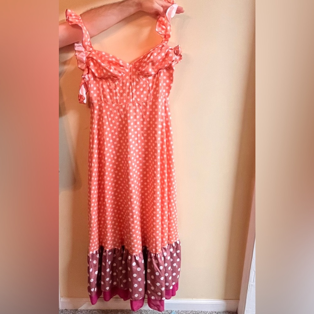 Peachy purple poca-dot long summer dress size large but fits tight